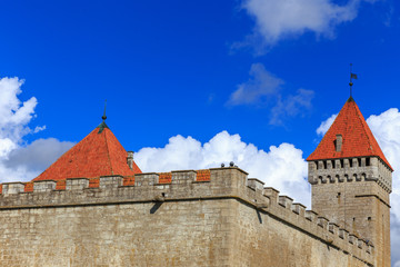 Convent Building, Kuressaare castle against a blue sky with clouds, Saaremaa island, Estonia