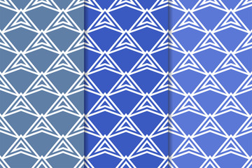 Geometric backgrounds. Blue vertical seamless wallpapers. Colored set