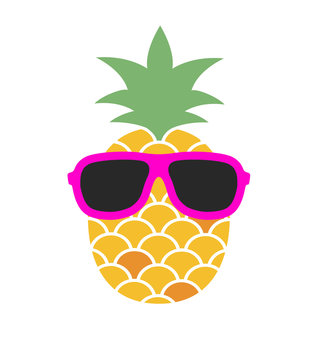 Pineapple with sunglasses. Fun illustration