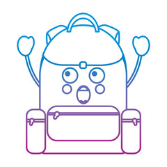 school backpack kawaii cartoon character vector illustration blue and purple line design