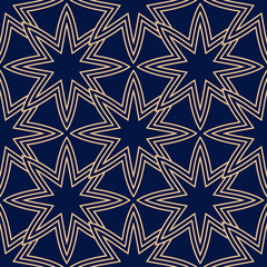 Geometric seamless pattern. Golden blue ornamental design
