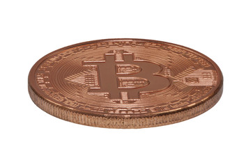 Bronze bitcoin on a white background