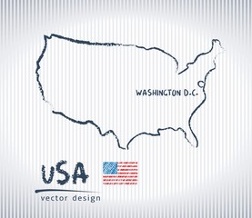 United States of America  vector chalk drawing map isolated on a white background