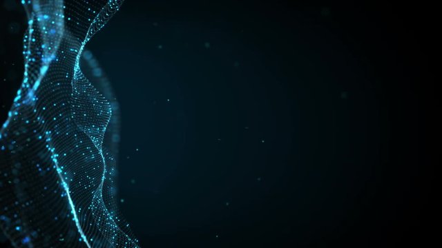 Futuristic blue cyber surface on edge. Abstract science fiction concept. Seamless loop 3D animation rendered with DOF 4k (4096x2304)

