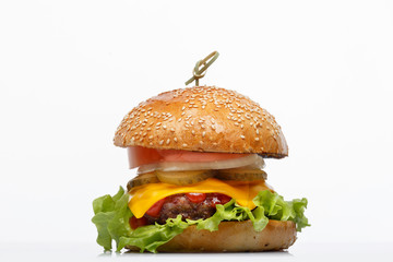  Burger on white background.