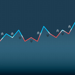 Growing graph with shadows and arrows on dark blue background. Eps10 vector file.