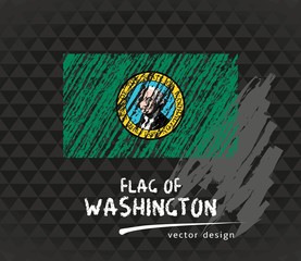 Flag of Washington, vector chalk illustration on black background