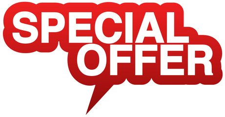 red speech balloon or bubble with words SPECIAL OFFER