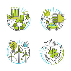 Ecology, green technology, organic, bio. Vector cartoon thin line illustration