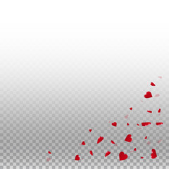 3d hearts valentine background. Bottom right corner on transparent grid light background. 3d hearts valentines day exceptional design. Vector illustration.