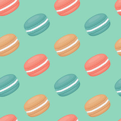Obraz premium Seamless pattern with macaroons. Colorful macarons cake. Flat style, vector illustration.