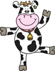 Happy cow standing and waving