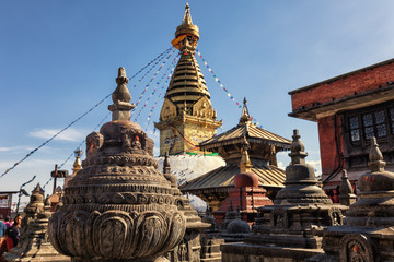 Stupa and Shrines, Swayambhunath, Kathmandu, Nepal