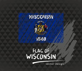 Flag of Wisconsin, vector chalk illustration on black background
