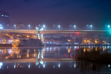 Fototapeta premium Rostov-on-don, Voroshilovsky bridge, view from the Left Bank of the DON river