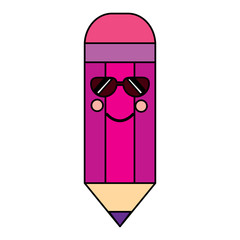 pencil with sunglasses school supplies kawaii icon image vector illustration design 