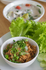 Spicy Thai food , pork with curry and vegetable