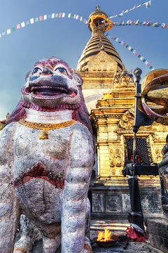 Lion, Main Stupa, Swayambhunath, Kathmandu, Nepal
