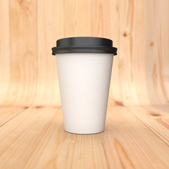 Coffee cup on the wood  background. 3D illustration