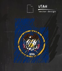 Utah national vector map with sketch chalk flag. Sketch chalk hand drawn illustration