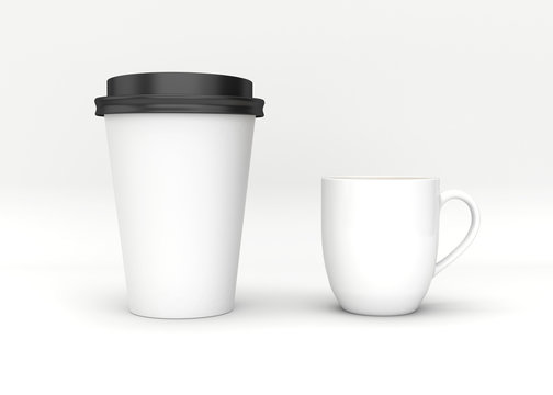 Blank Mock up coffee cup on white background . 3D illustration