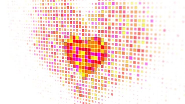 Pixelated colorful heart shape on white. Computer generated seamless loop animation rendered with DOF 4k UHD (3840x2160)
