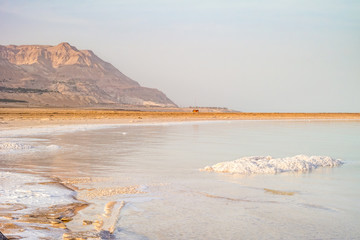 Fototapeta na wymiar Salty coast of the Dead Sea.