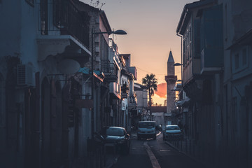 Ankara street at dusk. Limassol, Cyprus