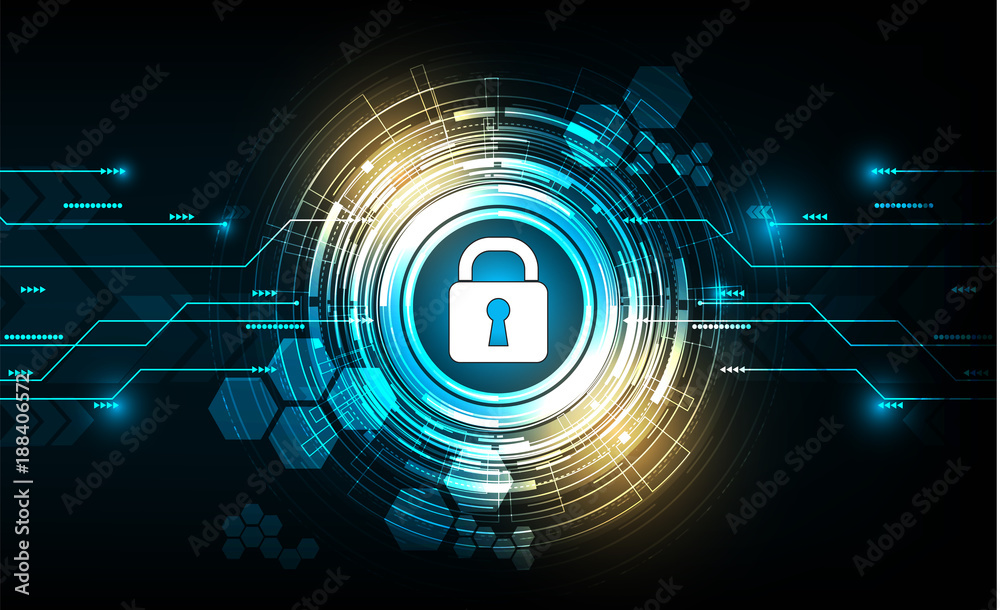 Poster vector cyber security with lock and password on technology background.