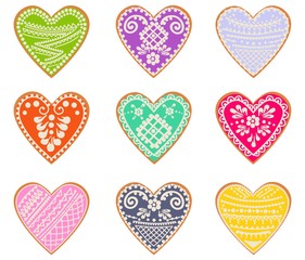 Set of cookies in form of hearts. Valentine's Day. Vector