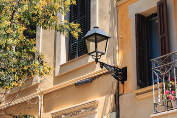 typical street lighting in central barcelona, spain