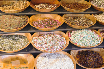 sale of nuts and jelly beans in a traditional market
