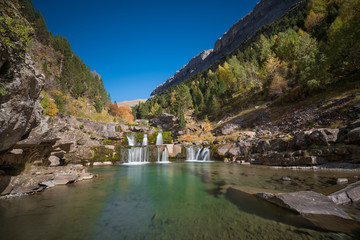 Waterfall in Ordesa and monte perdido National park, Huesca, Aragon, Spain.