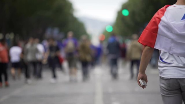 Crowd of football admirers filling streets of Marseille, UEFA Euro championship