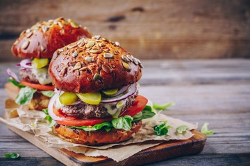 homemade burgers with whole grain bun