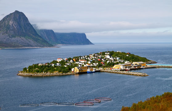 Fishing village of Husoy (House island) is on a small island in area Senja,  Norway.