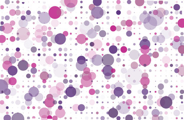Violet, pink dotted background with circles, dots, point different size, scale. Halftone pattern. Vector illustration