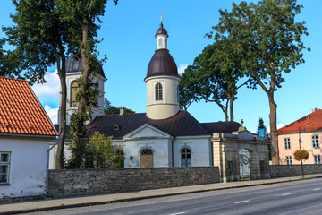 Fototapeta na wymiar Street view of Historic buildings in the town of Kuressaare, Saaremaa, Estonia