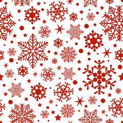 Red snowflakes seamless pattern on white background