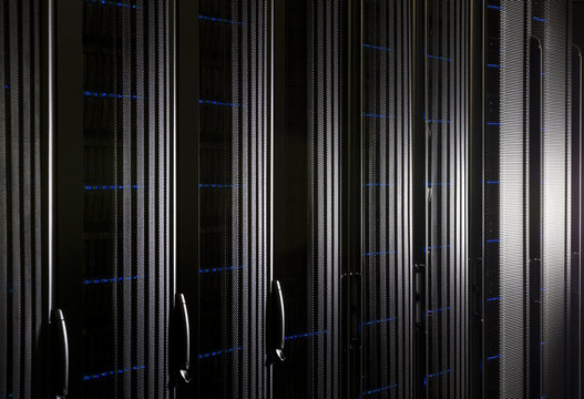 Close-up of illuminated network server