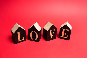 Text love on a red background