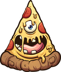 Happy pizza monster. Vector clip art illustration with simple gradients. All in a single layer.