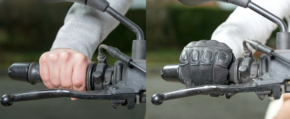 Obraz premium driving a motorcycle with or without gloves