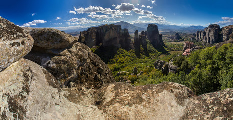 Panorama of the mountains of Meteora. Greece. Travel in the mountains of Greece. Mountains of Meteora.