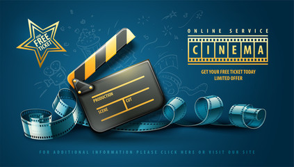 Online cinema art movie poster design with clapper