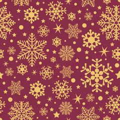Gold snowflakes seamless pattern