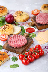 Raw beef burger cutlets