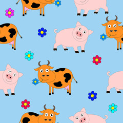 Fototapeta premium Seamless texture consisting of pigs and cows.