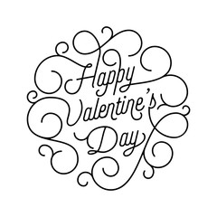 Valentine Day greeting card swash calligraphy text for greeting card design template. Vector Happy Valentines Day black ornate lettering on white background for 14 February Valentine holiday