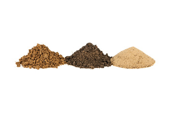 pile of clay, soil, earth, sand on white background